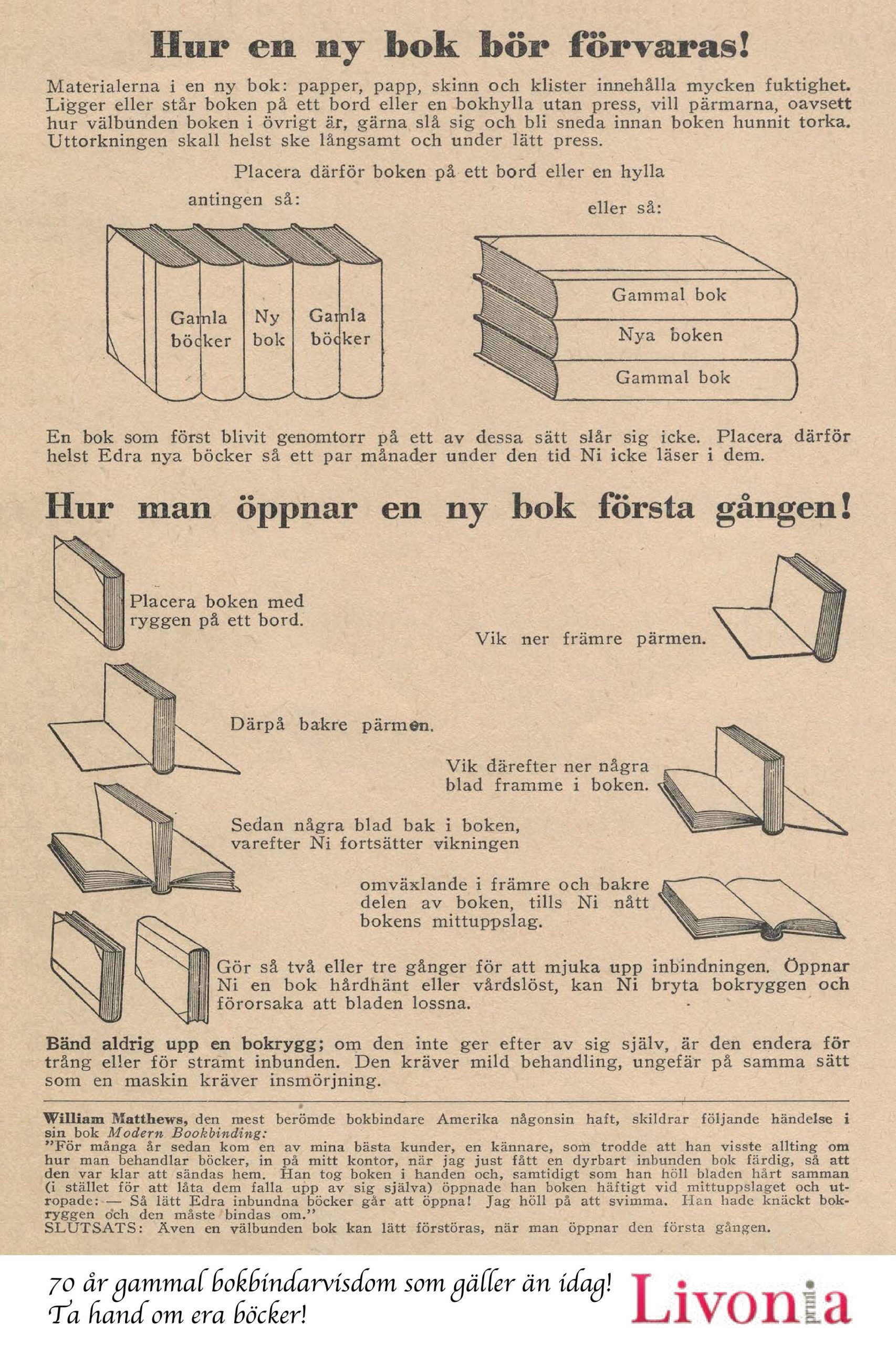 beskrivande text hur en bok ska förvaras